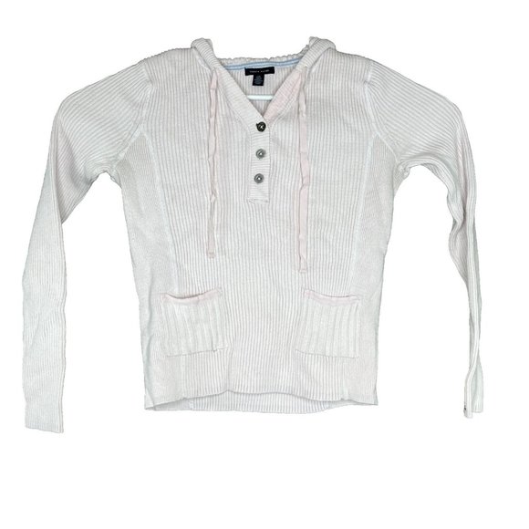 Tommy Hilfiger Hooded Sweater Womens L Knit Pink Pullover Front Pockets Buttons - Picture 1 of 10